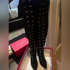 Black and Gold Knee Length Boots